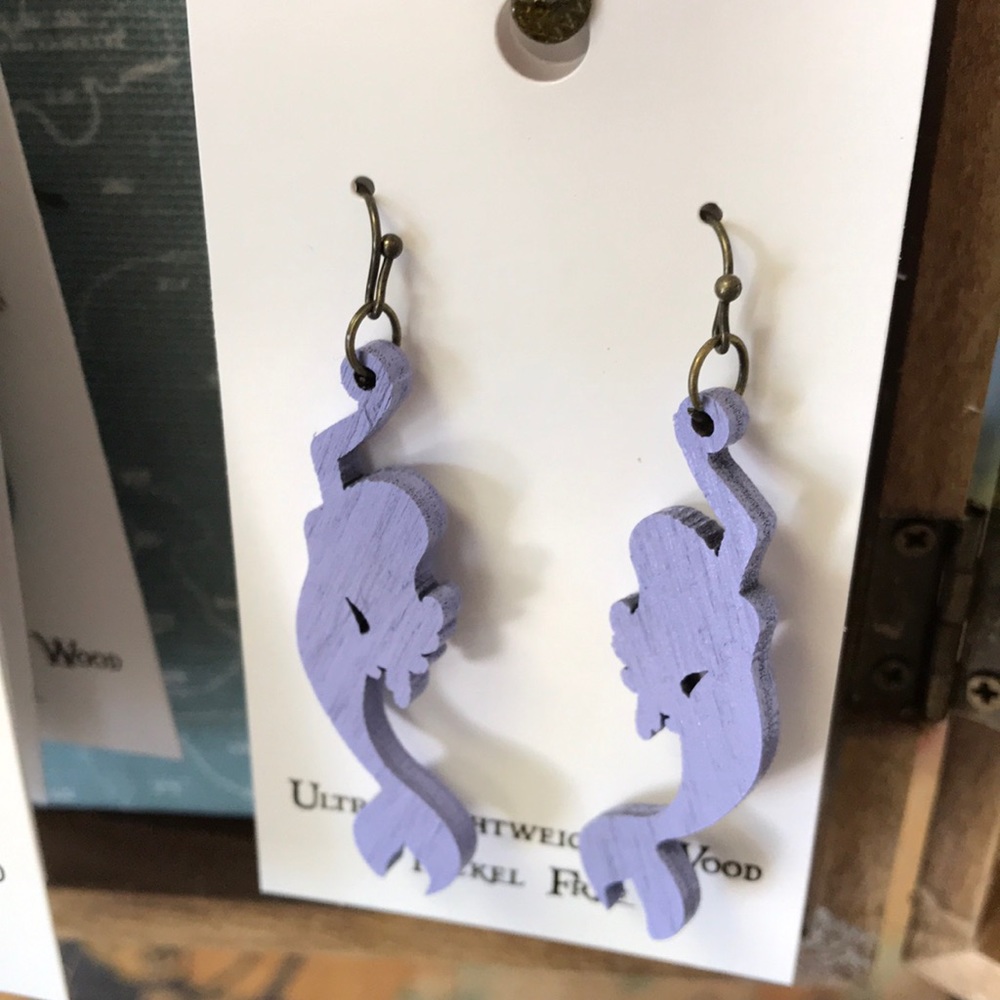 Ultra lightweight wood lavender mermaid earrings